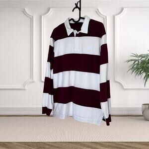 Acne Studios Men’s Long Sleeve Striped Polo – Burgundy & White Classic